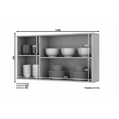 Armário Aéreo Cozinha Modulado  Connect 3 Portas Duna/Cristal - Henn