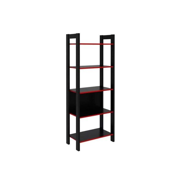 Multiuso Quarto Juvenil ME4166 c/ 5 Prateleiras Preto/Vermelho - Tecno Mobili