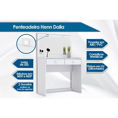 Penteadeira Daila c/ 2 Gavetas e Espelho Branco - Henn