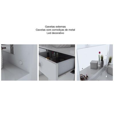 Penteadeira Chanel 1 Porta e 4 Gavetas c/ Espelho Branco - Henn
