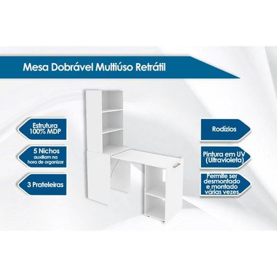 Mesa Multiuso Escritório Retrátil ME4171 c/ 5 Nichos Amêndoa - Tecno Mobili