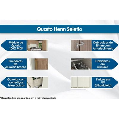 Módulo de Quarto Solteiro Mesa Cabeceira MC02 Seletto c/ 1 Porta e 3 Gavetas Areia/Jequitibá - Henn
