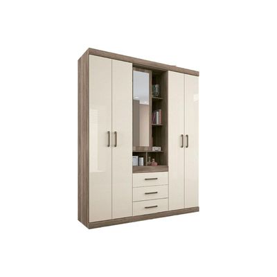 Guarda Roupa Solteiro 5 Portas e 3 Gavetas Havana Star 5.3 Castanha/Off White - Santos Andirá