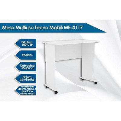 Mesa Multiuso Escritório Dobrável ME4117 c/ Rodízios Amêndoa - Tecno Mobili