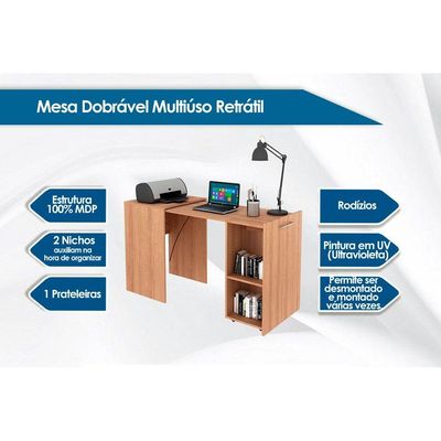 Mesa Multiuso Casal Retrátil ME4170 c/ 2 Nichos Amêndoa - Tecno Mobili