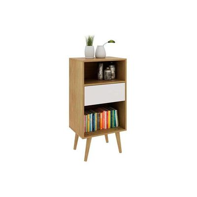 Mesa Lateral p/ Sala E1715 c/ 1 Gaveta e 2 Nichos Natural/Off White - Tecno Mobili