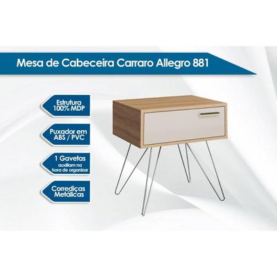 Mesa de Cabeceira Solteiro 881 c/ 1 Gaveta Noce/Off White - Carraro