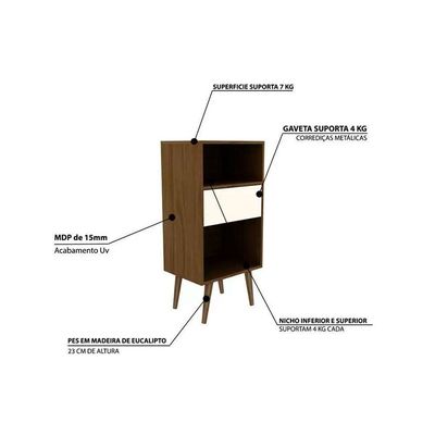 Mesa Lateral p/ Sala E1715 c/ 1 Gaveta e 2 Nichos Capuccino/Off White - Tecno Mobili