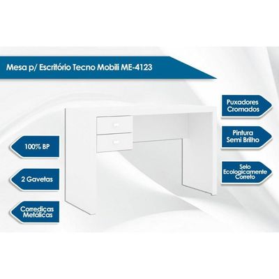 Mesa Escrivaninha Juvenil ME-4123 c/ 2 Gavetas Amêndoa - Tecno Mobili