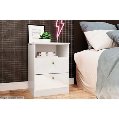 Mesa Cabeceira Irlanda c/ 2 Gavetas Branco - Genialflex