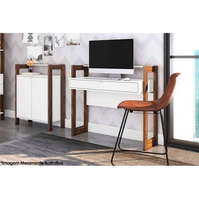 Mesa Escrivaninha Juvenil AZ1007 c/ 1 Gaveta Branco/Nogal - Tecno Mobili