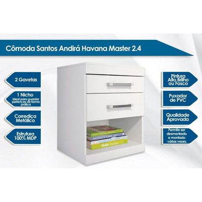 Mesa Cabeceira Havana c/2 Gavetas Branco - Santos Andirá