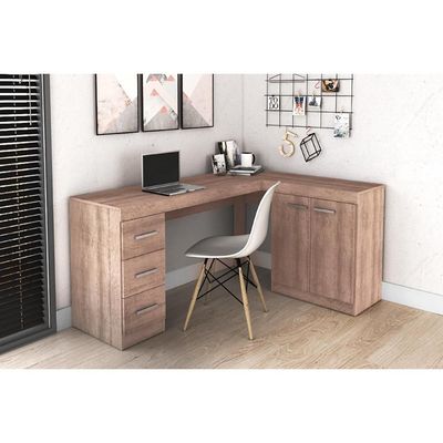Mesa de Escritório MSM446 c/ 2 Portas e 3 Gavetas Rustico - Movelbento