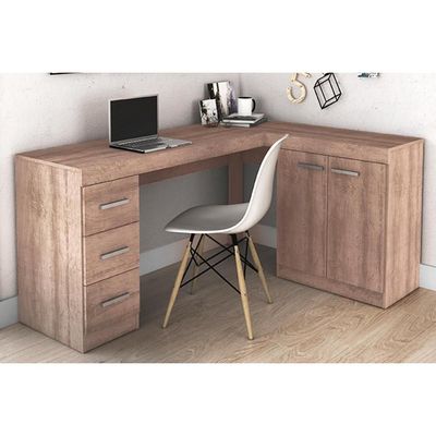 Mesa de Escritório MSM446 c/ 2 Portas e 3 Gavetas Rustico - Movelbento
