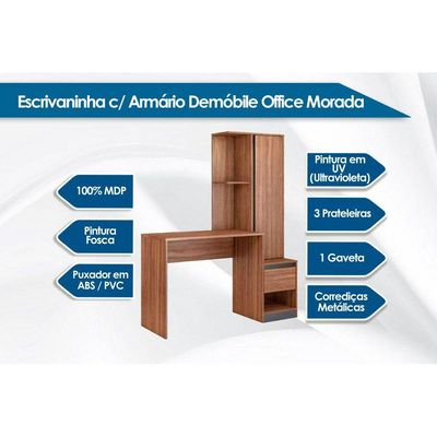 Mesa Escrivaninha Casal Office Morada c/ 1 Porta e 1 Gaveta Branco - Demóbile