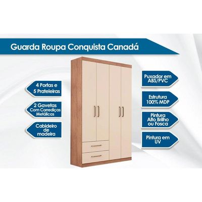 Guarda Roupa Solteiro 4 Portas e 2 Gavetas Canadá Branco - Conquista