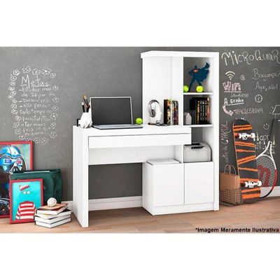 Mesa Escrivaninha Casal ME4143 c/ 2 Portas e 1 Gaveta Branco - Tecno Mobili