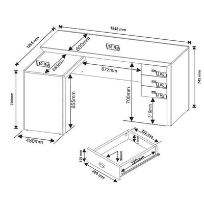 Mesa de Escritório ME4106 c/ 3 Gavetas Nogal - Tecno Mobili