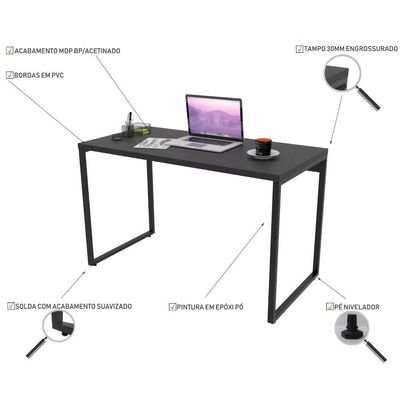 Kit Mesa Para Escritório Com Estante 120 Cm Preto Onix