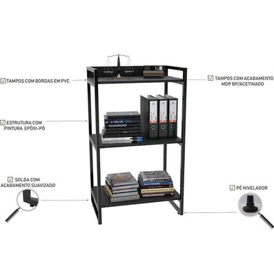 Kit Mesa Para Escritório Com Estante 120 Cm Preto Onix