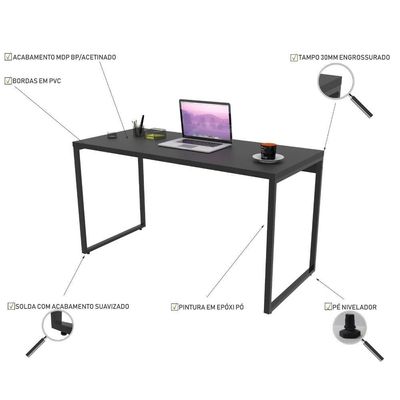 Kit Mesa Para Escritório Com Estante 135 Cm Preto Onix