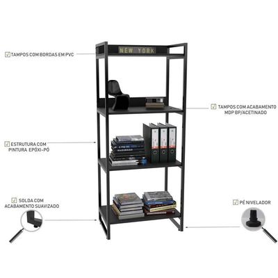 Kit Mesa Para Escritório Com Estante 120 Cm Preto Onix