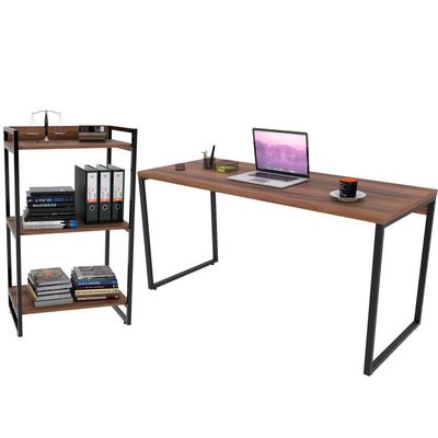 Kit Mesa Para Escritório Com Estante 150 Cm Nogal