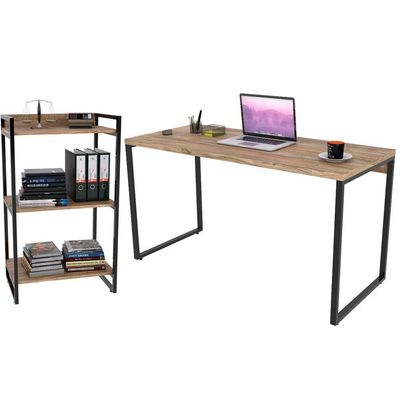 Kit Mesa Para Escritório Com Estante 135 Cm Carvalho