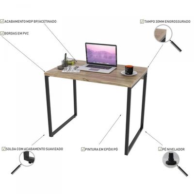 Mesa Para Escritório Estilo Industrial 90 Cm Carvalho