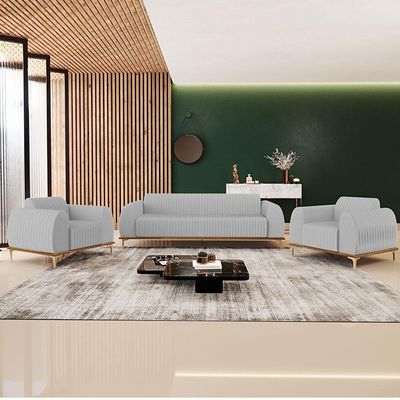 Kit Sofá 3 Lugares 180Cm Com 2 Poltronas Molino Cinza D-315
