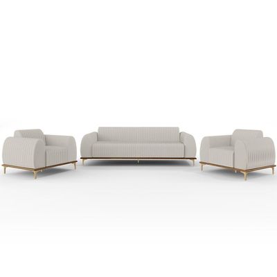 Kit Sofá 2 Lugares 150Cm Com 2 Poltronas Molino Cru C-443