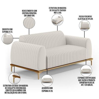Kit Sofá 3 Lugares 210Cm Com Poltrona Molino Cru C-443