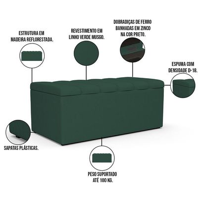 Calçadeira Recamier Baú Dália 100X50cm W01 Verde Musgo