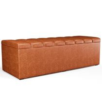 16990887553810 Calçadeira Recamier Baú Casal Queen 160X50 Cm Camel