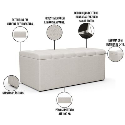 Calçadeira Recamier Baú Solteiro 100X50 Cm Champagne