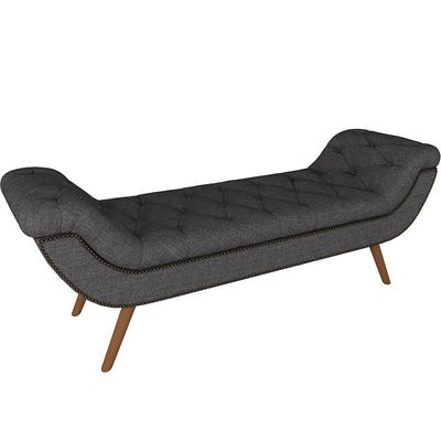 Puff Recamier Decorativo Com Tachas 160 Cm Santorini P05 Linho Cinza Escuro - Lyam Decor