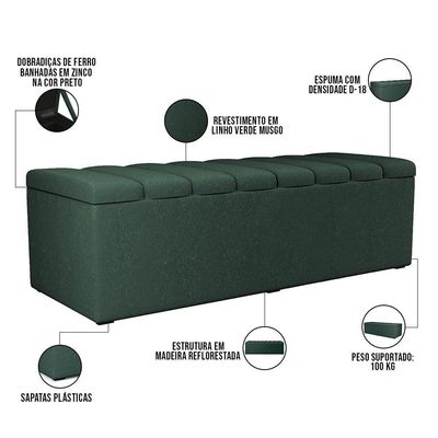 Calçadeira Recamier Baú Casal Queen 160X50 Cm Verde Musgo