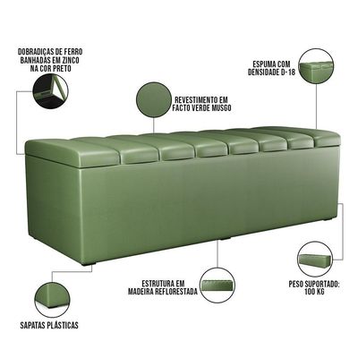 Calçadeira Recamier Baú Casal Queen 160X50 Cm Verde Musgo