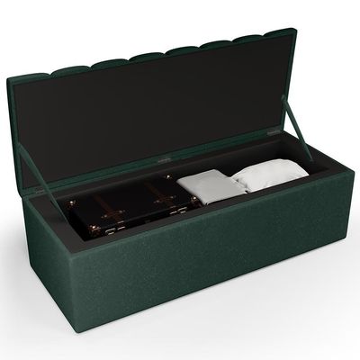 Calçadeira Recamier Baú Casal 140X50 Cm Linho Verde Musgo
