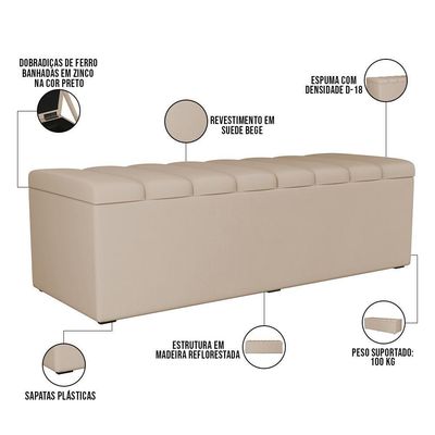 Calçadeira Recamier Baú Casal Queen 160X50 Cm Bege