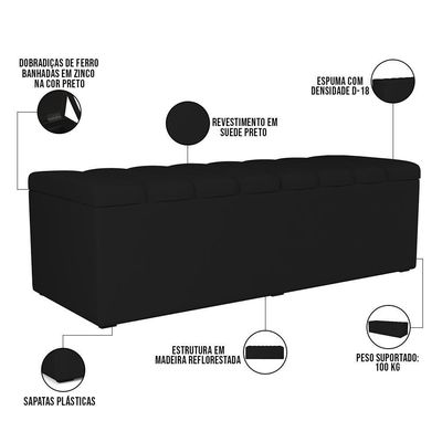Calçadeira Recamier Baú Casal 140X50 Cm Preto