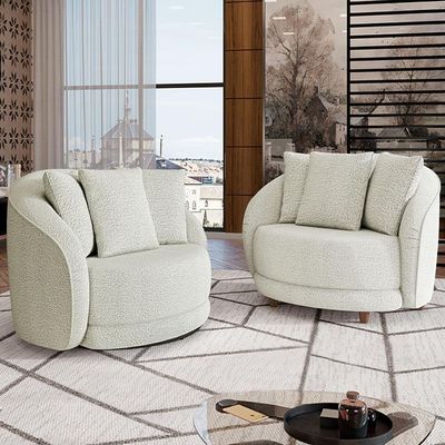 Poltrona Decorativa Para Sala De Estar Base Giratória Witta M03 Bouclê Bege Claro