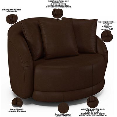Kit 02 Poltronas Decorativa Para Sala De Estar Base Giratória Witta M03 Corano Marrom