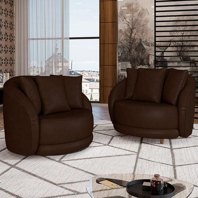Kit 02 Poltronas Decorativa Para Sala De Estar Base Giratória Witta M03 Corano Marrom
