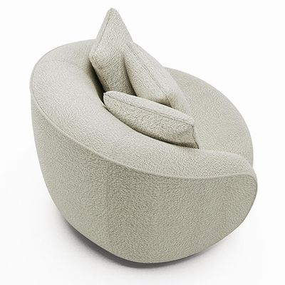 Poltrona Decorativa Para Sala De Estar Base Giratória Witta M03 Bouclê Bege Claro