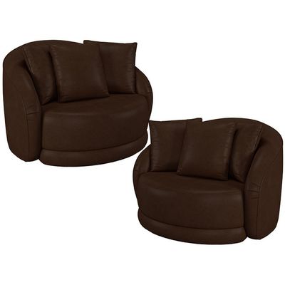 Kit 02 Poltronas Decorativa Para Sala De Estar Base Giratória Witta M03 Corano Marrom