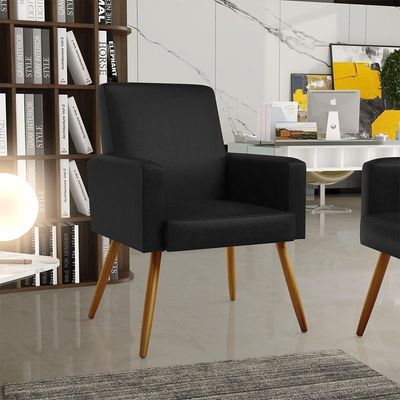 Kit 02 Poltronas Decorativa Para Sala De Estar Maria W01 Pés Palito Couríssimo Preto