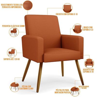 Kit 02 Poltronas Decorativa Para Sala De Estar Maria W01 Pés Palito Tecido Terracota