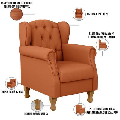 Kit 02 Poltronas Decorativa Para Sala De Estar Yara P02 Tecido Terracota