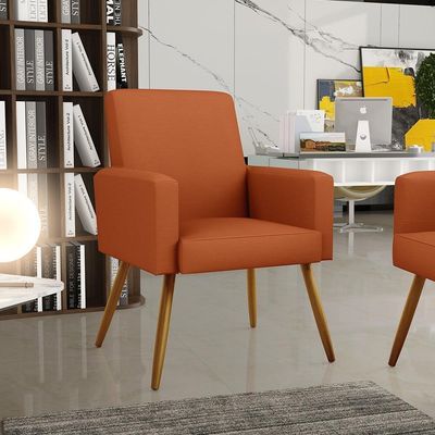 Kit 02 Poltronas Decorativa Para Sala De Estar Maria W01 Pés Palito Tecido Terracota
